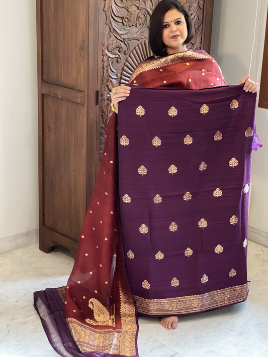 Purple Banarasi Suit Set in Pure Raw Silk with Pure Organza Zari Dupatta - Masakalee