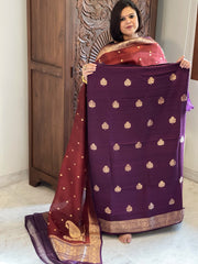 Purple Banarasi Suit Set in Pure Raw Silk with Pure Organza Zari Dupatta - Masakalee