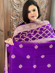 Purple Banarasi Suit Set in Raw Silk with Neemzari Bandhani Dupatta - Masakalee