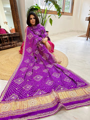 Purple Bandhani Dupatta with Gotapatti Handwork in Pure Silk - Masakalee