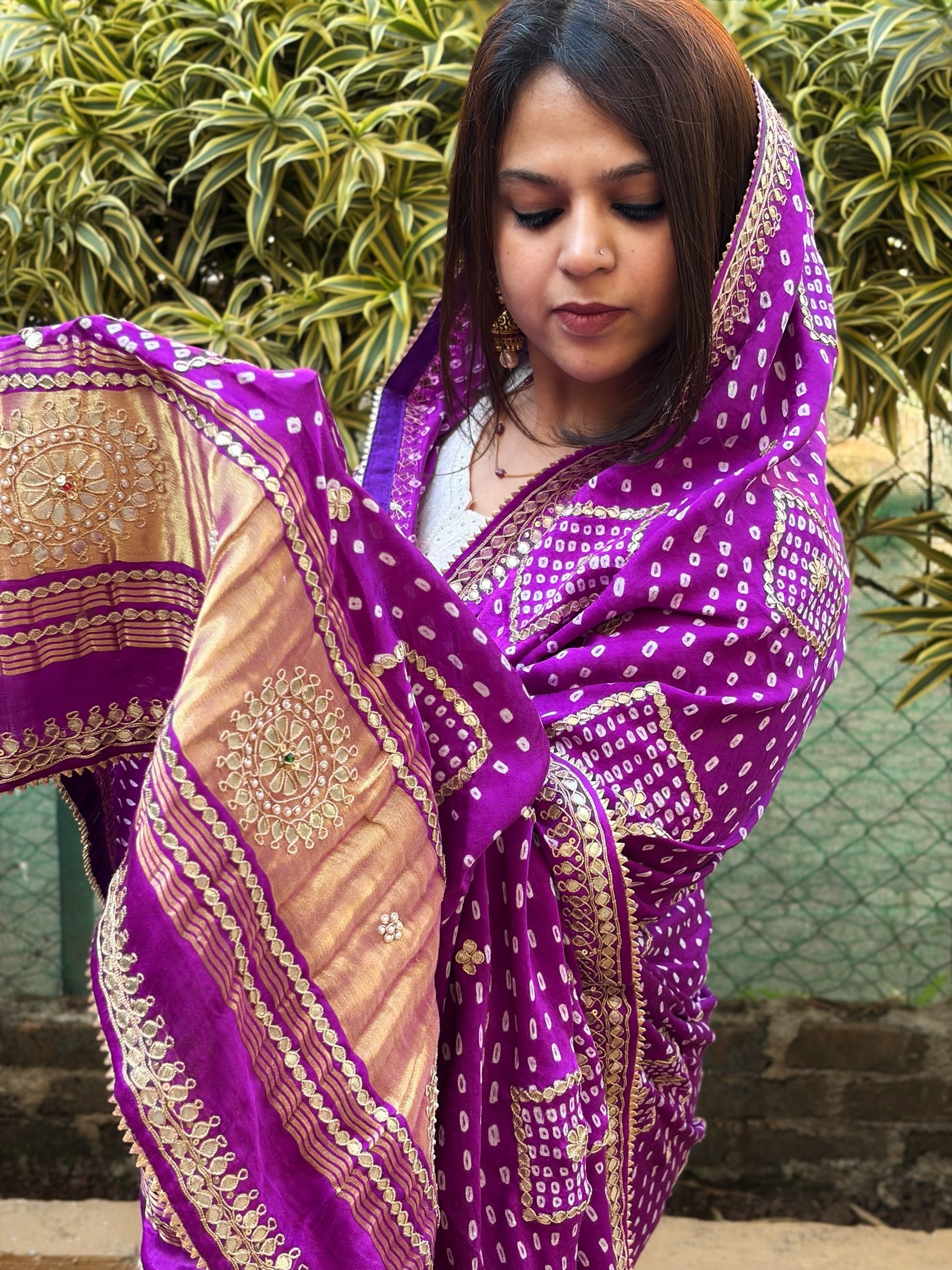 Purple Bandhani Dupatta with Gotapatti Handwork in Pure Silk - Masakalee