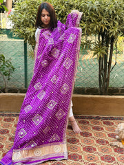 Purple Bandhani Dupatta with Gotapatti Handwork in Pure Silk - Masakalee