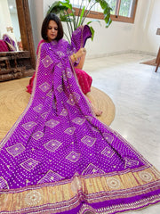 Purple Bandhani Dupatta with Gotapatti Handwork in Pure Silk - Masakalee