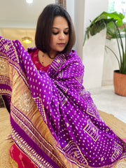 Purple Bandhani Dupatta with Gotapatti Handwork in Pure Silk - Masakalee