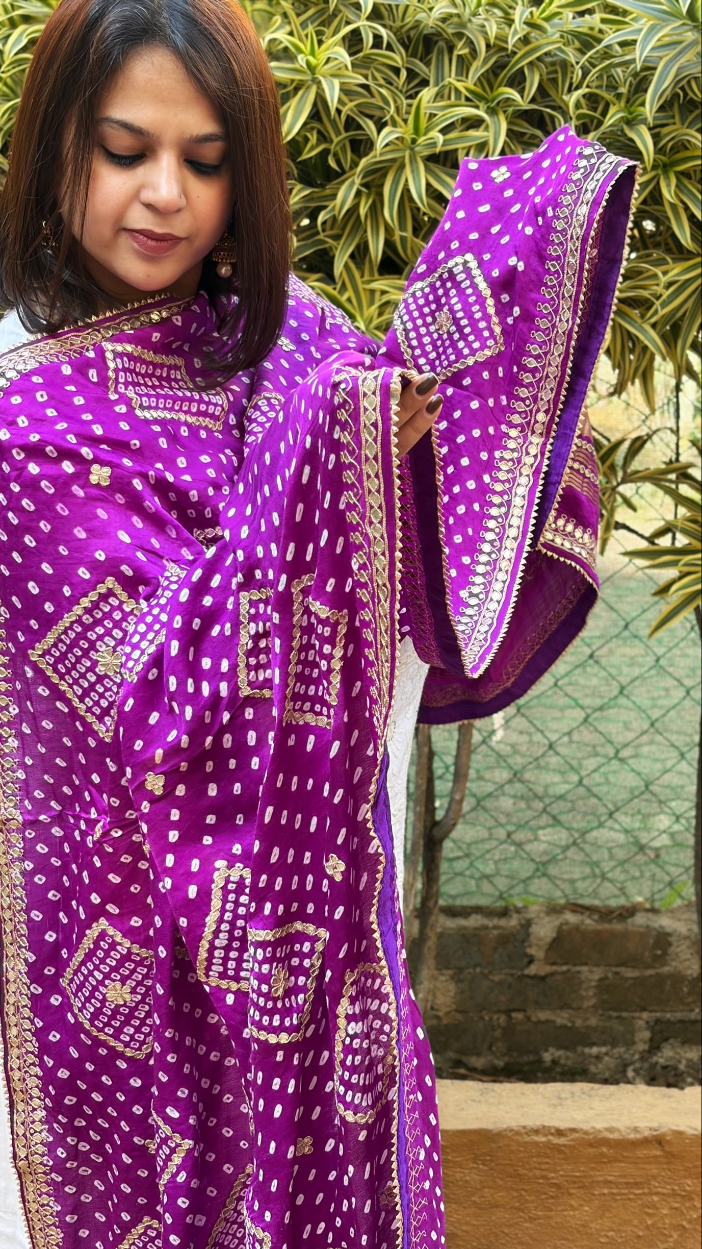 Purple Bandhani Dupatta with Gotapatti Handwork in Pure Silk - Masakalee