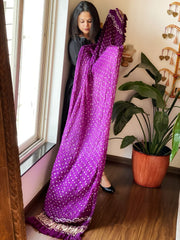 Purple Bandhani Dupatta with Zari Pallu in Modal Silk - Masakalee