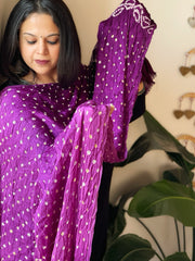 Purple Bandhani Dupatta with Zari Pallu in Modal Silk - Masakalee