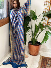 Purple, Blue Handwoven Chanderi Tissue Dupatta - Masakalee
