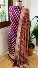 Purple, Carrot Pink Handwoven Banarasi Suit Set in Pure Georgette - Masakalee