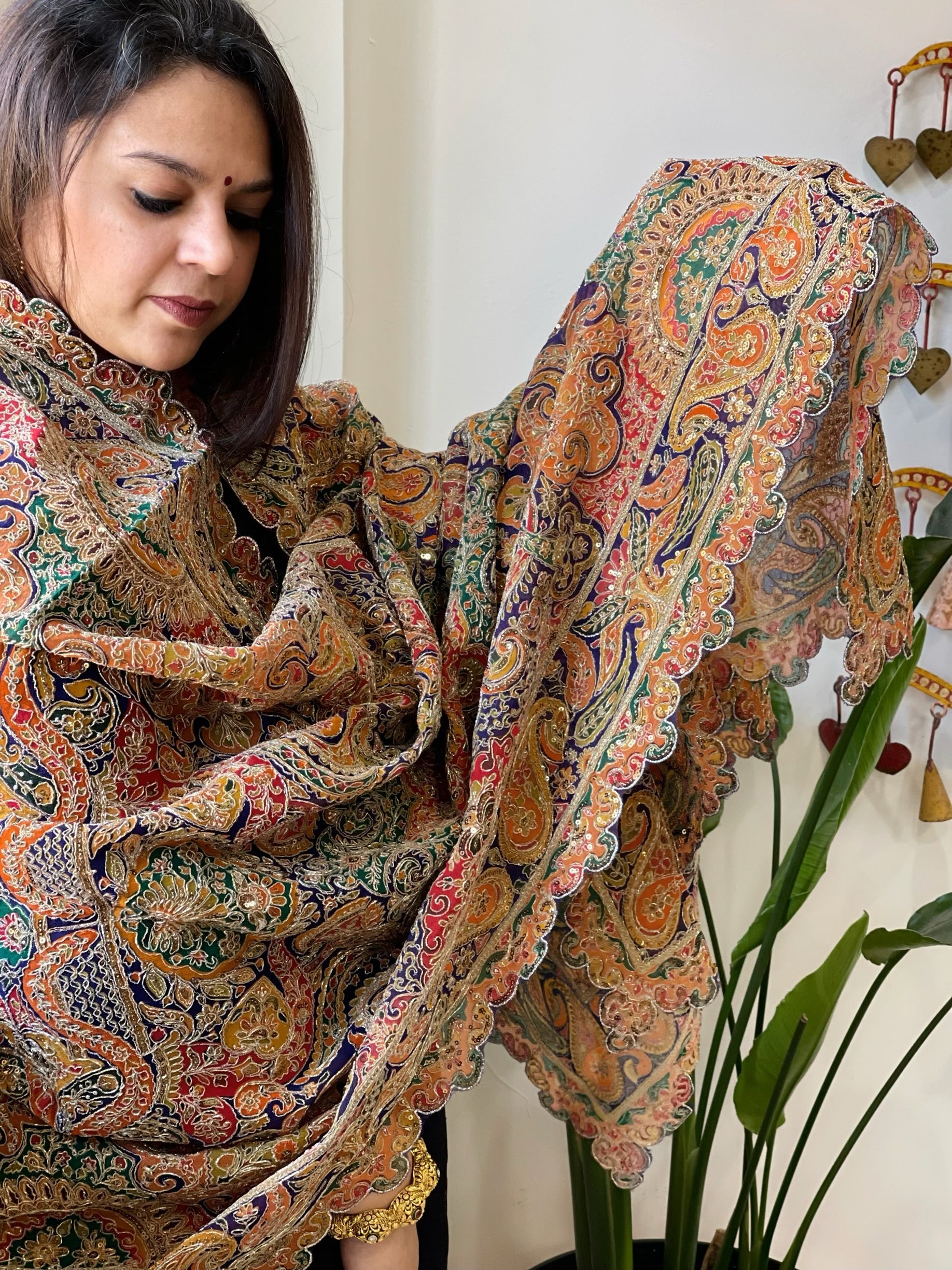 Purple Chinon Dupatta with Aari Embroidery - Masakalee