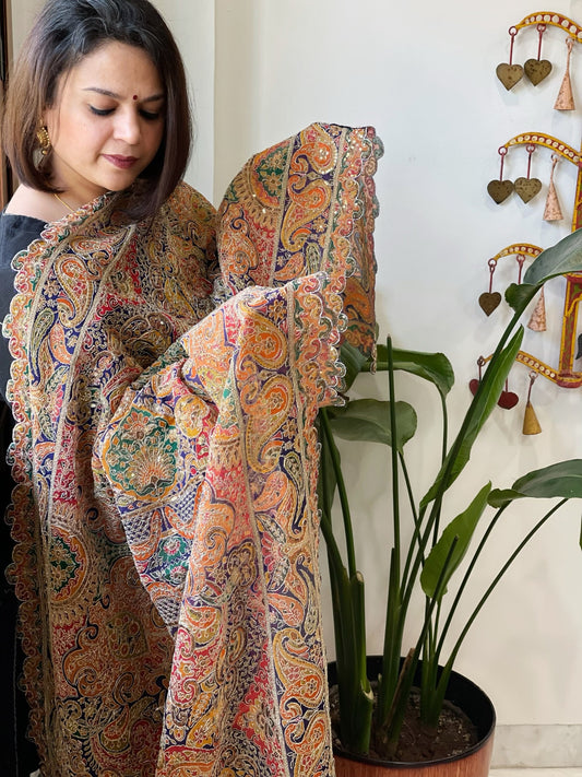 Purple Chinon Dupatta with Aari Embroidery - Masakalee