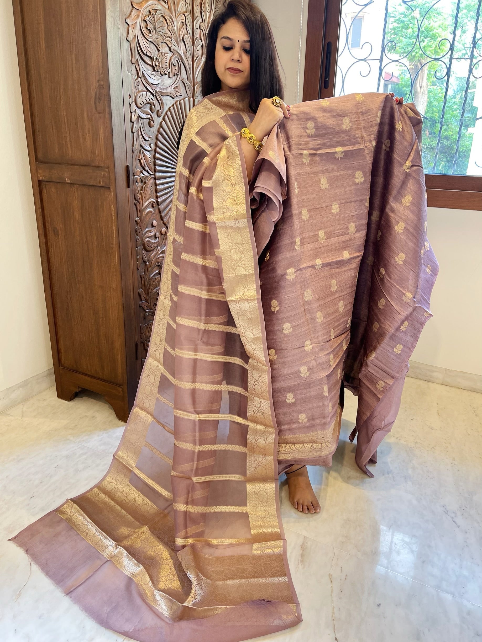 Purple Designer Banarasi Suit Set in Raw Silk - Masakalee