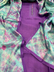 Purple Dupatta Set (Kurta+Dupatta) with Handblock Print in Pure Tussar Silk - Masakalee
