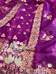Purple Dupatta Set (Kurta+Dupatta) with Thread Embroidery in Pure Organza - Masakalee