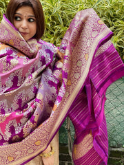 Purple Handwoven Banarasi Rangkhat Dupatta in Pure Katan Silk - Masakalee