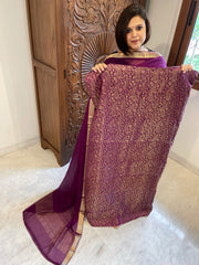 Purple Handwoven Brocade Suit Set in Pure Crepe - Masakalee