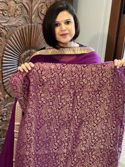 Purple Handwoven Brocade Suit Set in Pure Crepe - Masakalee