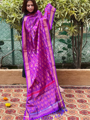 Purple Handwoven Ikat Dupatta Pure Silk - Cotton - Masakalee