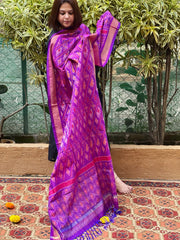 Purple Handwoven Ikat Dupatta Pure Silk - Cotton - Masakalee