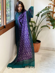 Purple Handwoven Ikat Dupatta with Handpainted Madhubani in Cotton - Masakalee