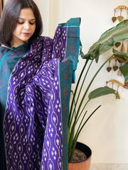Purple Handwoven Ikat Dupatta with Handpainted Madhubani in Cotton - Masakalee