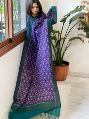 Purple Handwoven Ikat Dupatta with Handpainted Madhubani in Cotton - Masakalee