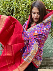 Purple Handwoven Ikat Patola Dupatta in Pure Silk - Masakalee