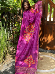 Purple Kashmiri Aari Embroidered Dupatta in Geecha Silk - Masakalee