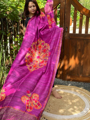 Purple Kashmiri Aari Embroidered Dupatta in Geecha Silk - Masakalee