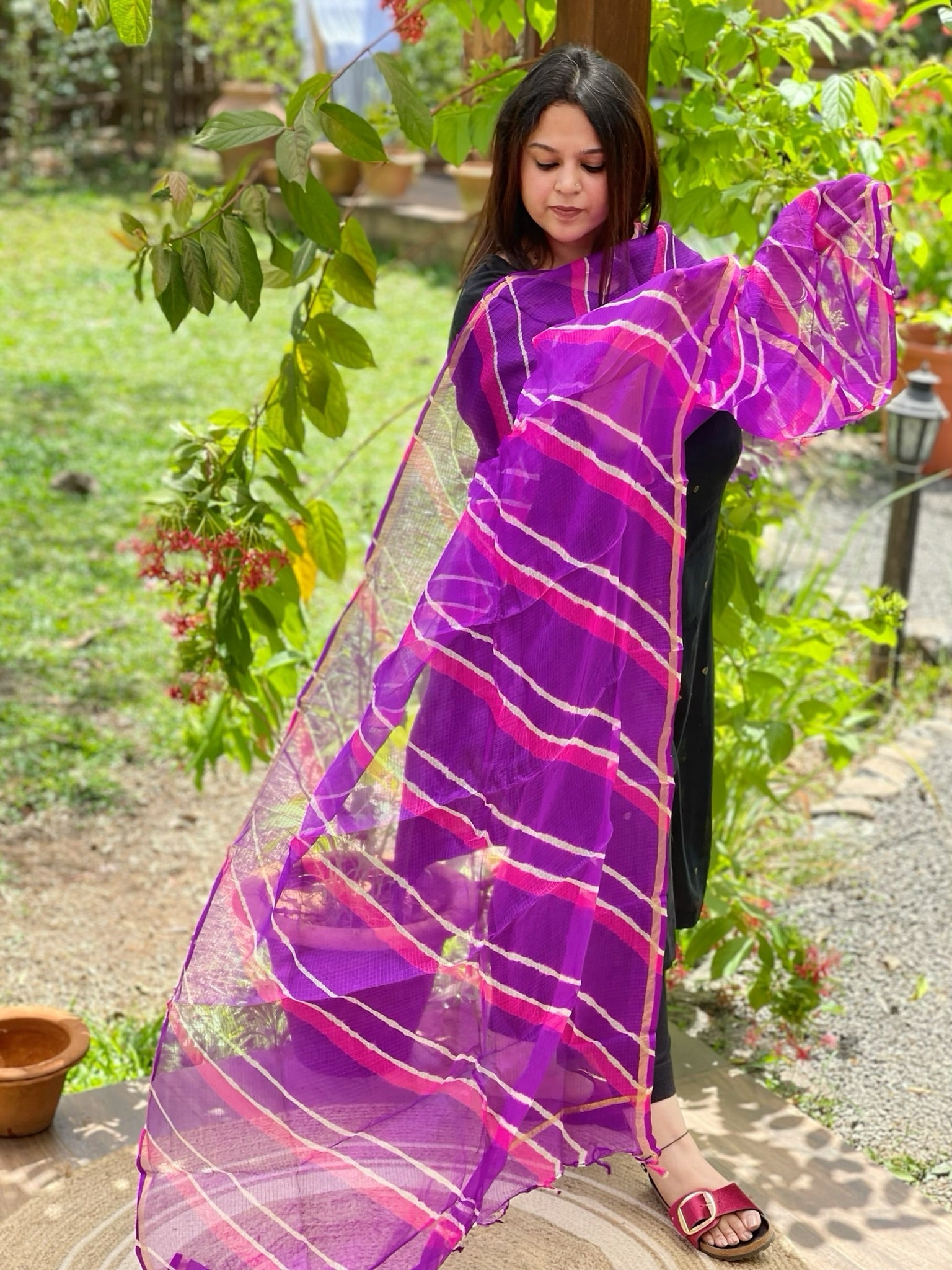 Purple Kota Silk Leheriya Dupatta - Masakalee