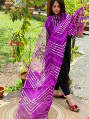 Purple Kota Silk Leheriya Dupatta - Masakalee