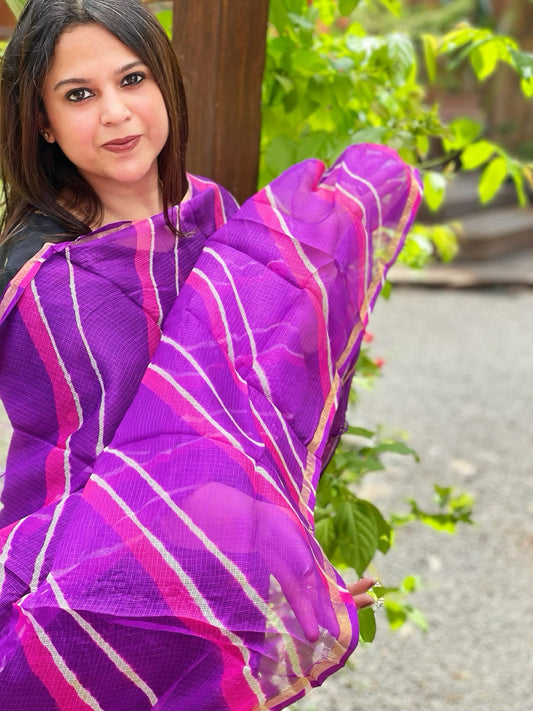 Purple Kota Silk Leheriya Dupatta - Masakalee