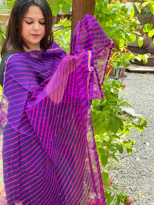 Purple Kota Silk Leheriya Dupatta - Masakalee