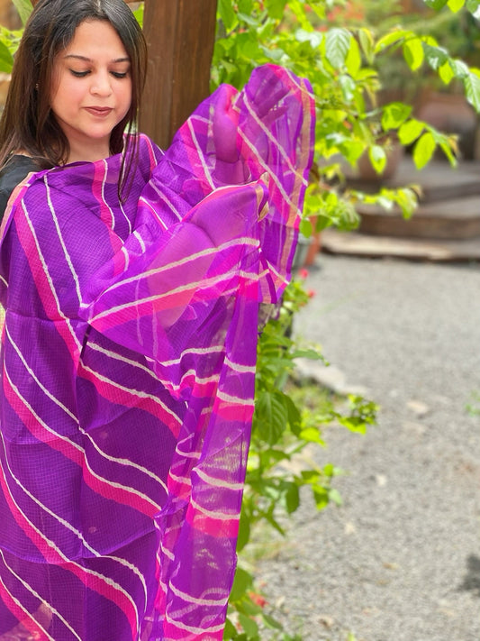 Purple Kota Silk Leheriya Dupatta - Masakalee