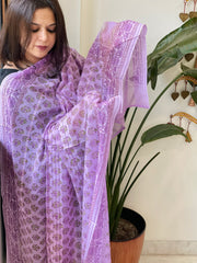 Purple Mul Cotton Handblock Printed Dupatta - Masakalee