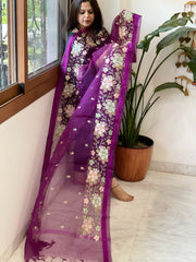 Purple Organza Dupatta with Thread Embroidery - Masakalee