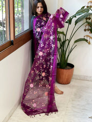 Purple Organza Dupatta with Thread Embroidery - Masakalee