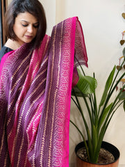 Purple, Pink Handmade Kantha Dupatta in Silk - Masakalee