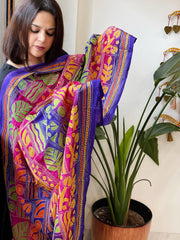 Purple, Pink Handmade Kantha Dupatta in Silk - Masakalee