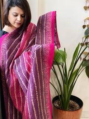 Purple, Pink Handmade Kantha Dupatta in Silk - Masakalee