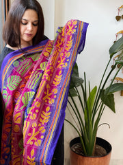 Purple, Pink Handmade Kantha Dupatta in Silk - Masakalee