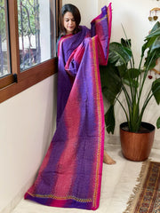 Purple, Pink Handmade Kantha Dupatta in Silk - Masakalee