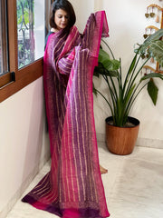 Purple, Pink Handmade Kantha Dupatta in Silk - Masakalee