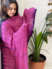 Purple, Pink Handmade Shibori Dupatta in Eri (Ahimsa) Silk - Masakalee