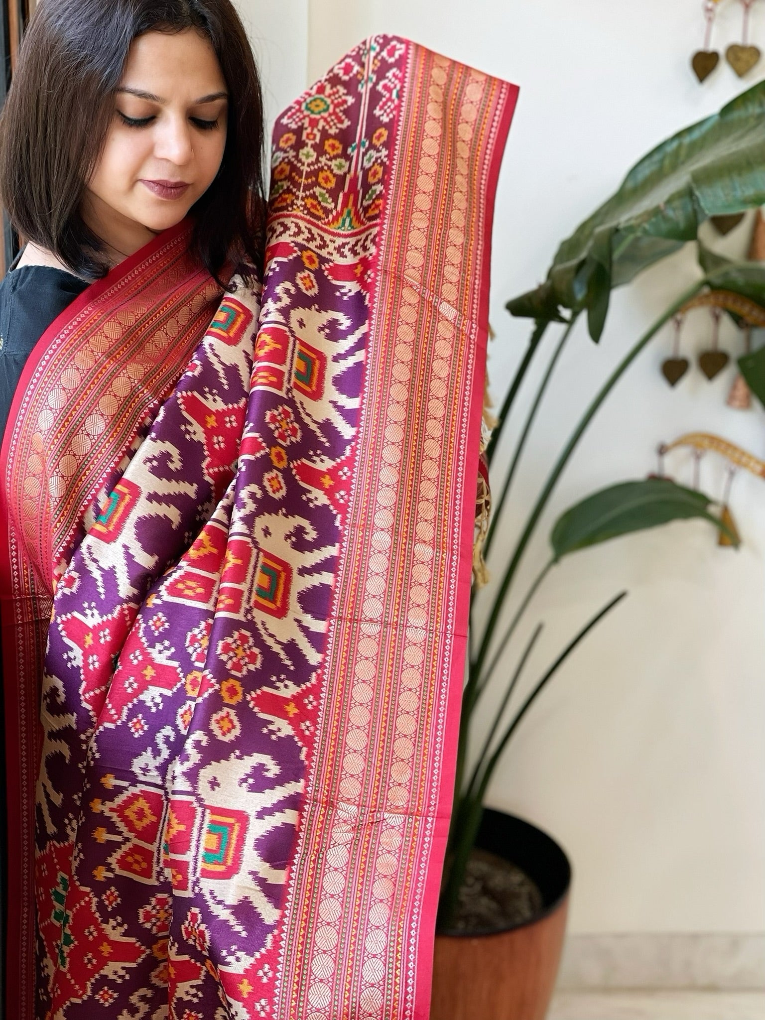 Purple Printed Patola Dupatta in Fine Art Silk - Masakalee