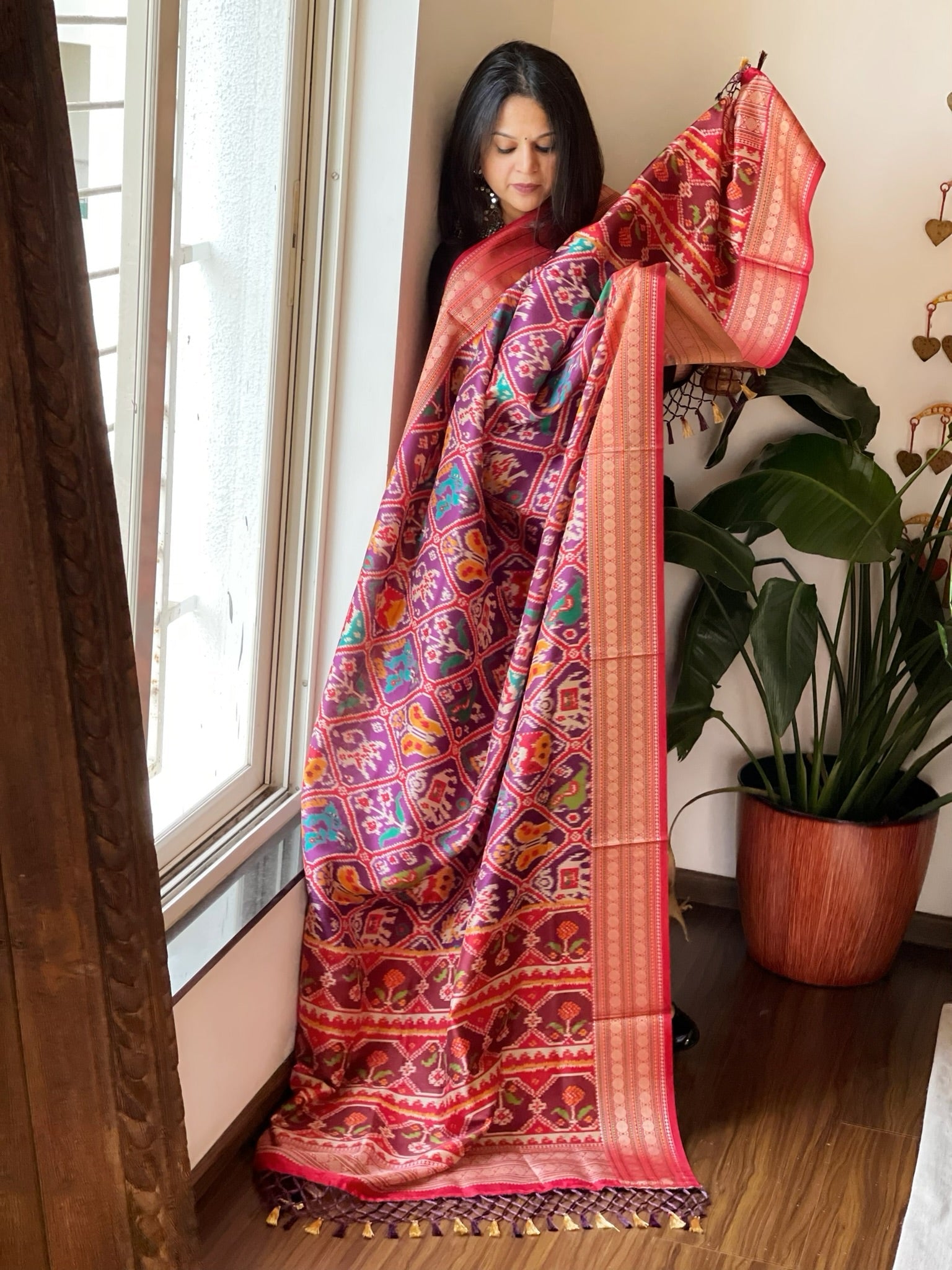 Purple Printed Patola Dupatta in Fine Art Silk - Masakalee