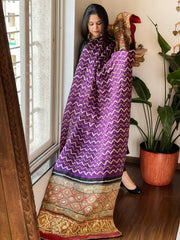 Purple Rai Bandhani, Ajrakh Dupatta with Gotapatti Handwork in Gajji Silk - Masakalee