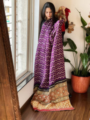 Purple Rai Bandhani, Ajrakh Dupatta with Gotapatti Handwork in Gajji Silk - Masakalee