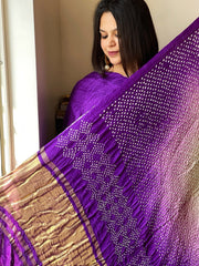 Purple Rai Bandhej Saree in Pure Gajji Silk with Zari Pallu - Masakalee