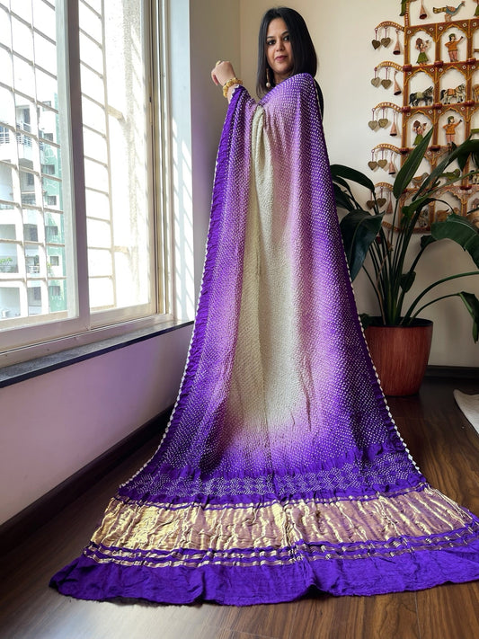 Purple Rai Bandhej Saree in Pure Gajji Silk with Zari Pallu - Masakalee